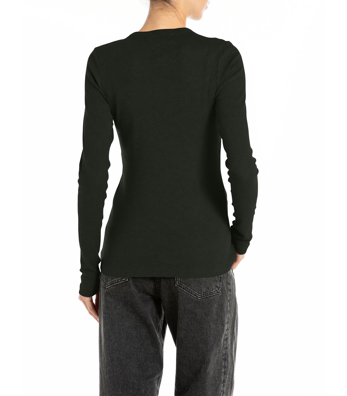 スリムフィット・クルーネックロングTシャツ 詳細画像 ブラック 2